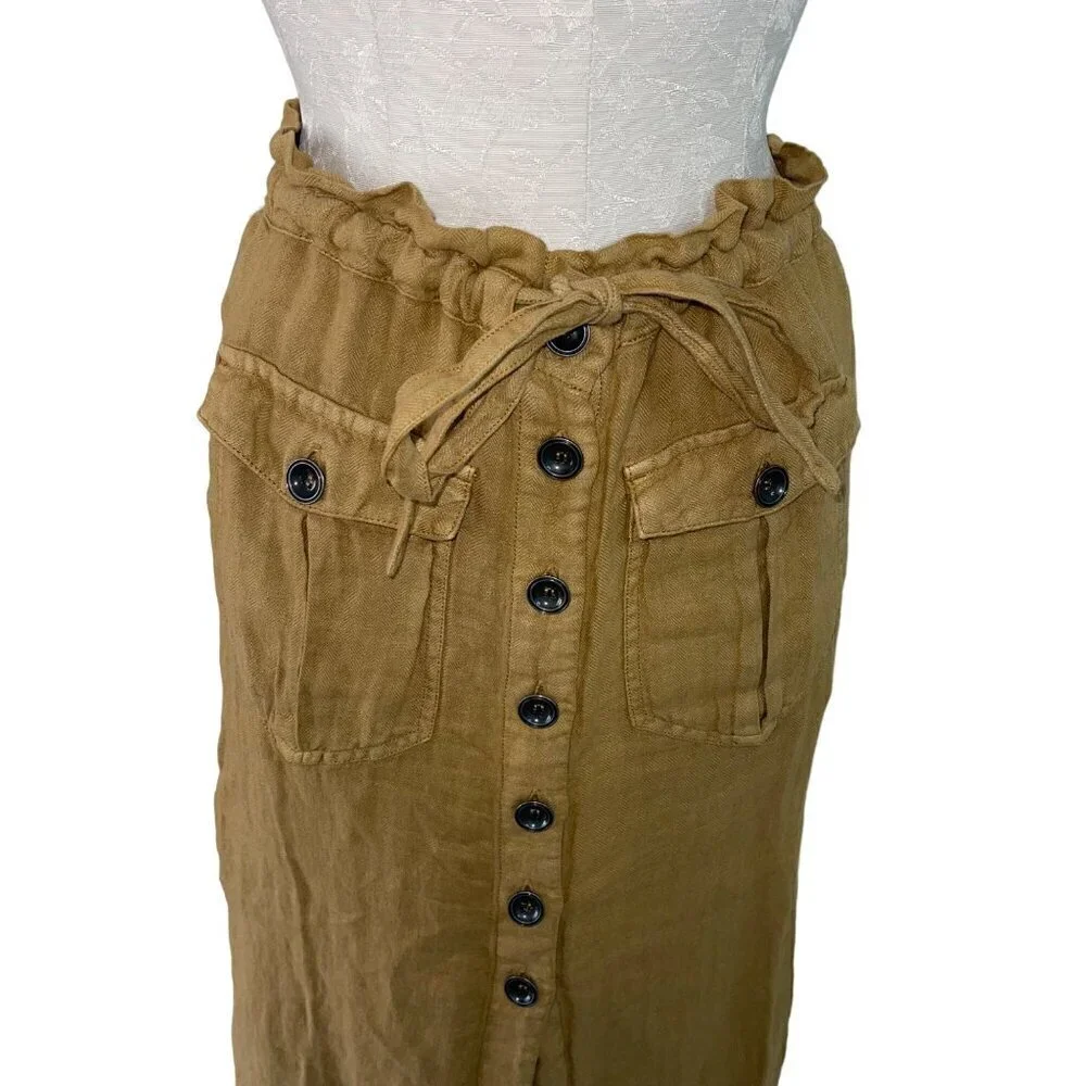 Free People Womens Skirt Size XS Brown Straight To The Point Midi Pure Linen